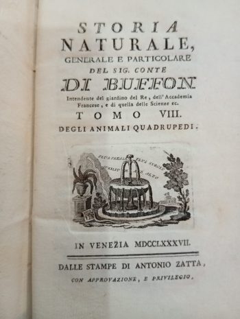 Storia naturale, generale e particolare del sig. Conte di Buffon. Tomo VIII Degli animali quadrupedi